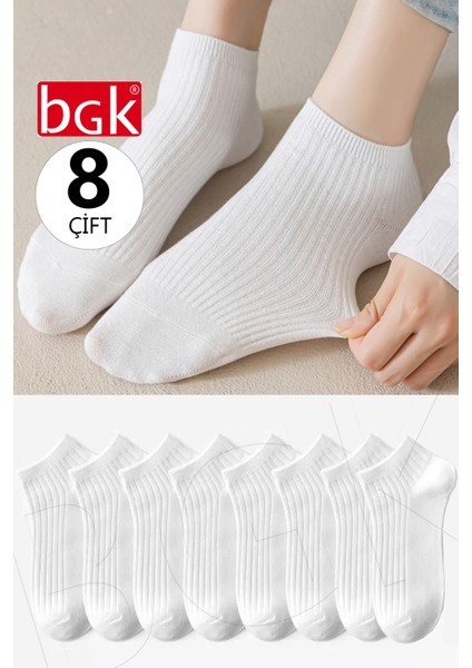 Unisex 8 Çift Pamuklu Basic Derbili Çorap (Siyah-Beyaz)