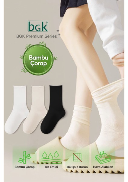 3 Çift Bambu Kadın Lastiksiz Renkli Soket Dikişsiz Çorap