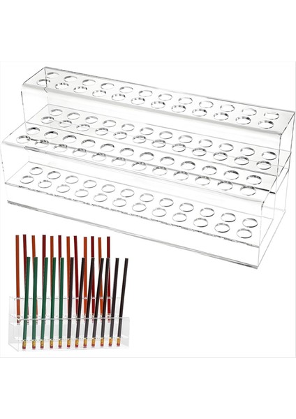 Akrilik Kalem Tutucu, 48 Yuvarlı Kalem Ekran Stand 2 Katmanlı Kalem Ekran Masası Ev Ofis Okulu Için Temiz Kaş Kalem (Yurt Dışından)