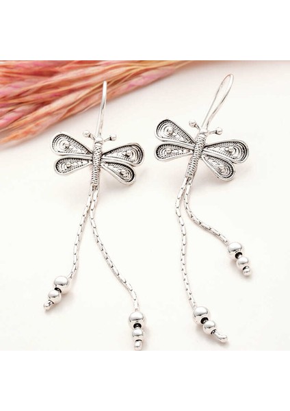 925 Ayar Gümüş Telkari Sallantılı Yusufçuk Kadın Küpe T8050 (892892)