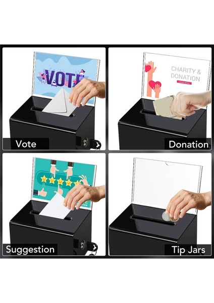 2 Paket Akrilik Bağış Kutusu Kilitli Siyah Oy Sandığı ve Burcu Tutucu Öneri Kutusu Bağış Toplama Bağışı Için (Yurt Dışından) fırsatları