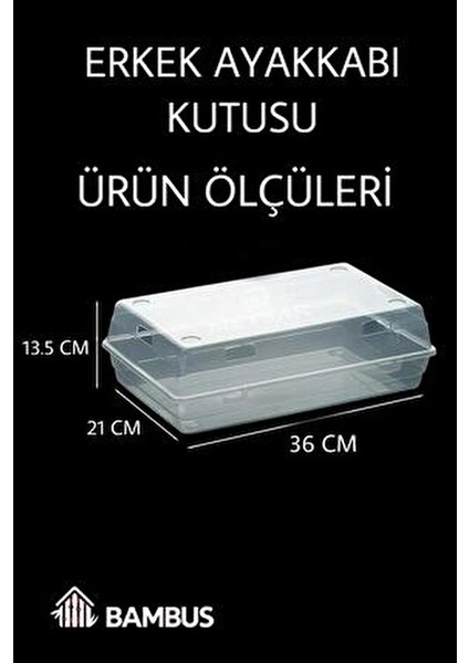 Bambus 10'lu Şeffaf Plastik Erkek Ayakkabı Kutusu Dayanıklı ve Pratik Kullanım Özelliğiyle
