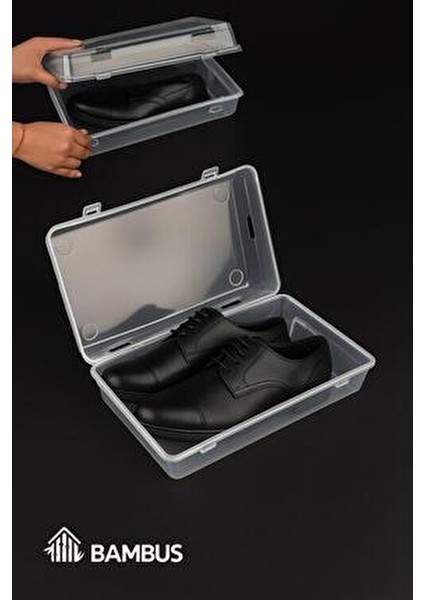 Bambus 10'lu Şeffaf Plastik Erkek Ayakkabı Kutusu Dayanıklı ve Pratik Kullanım Özelliğiyle