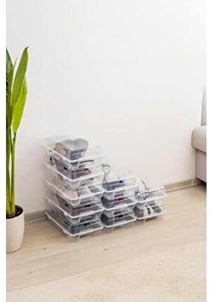 Bambus 10'lu Şeffaf Plastik Erkek Ayakkabı Kutusu Dayanıklı ve Pratik Kullanım Özelliğiyle