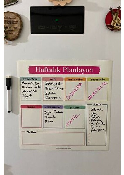 Kağıt Haftalık Menü Planlayıcı Mıknatıslı Yazı Tahtası 30X30 cm Buzdolabı Magneti +Kalem