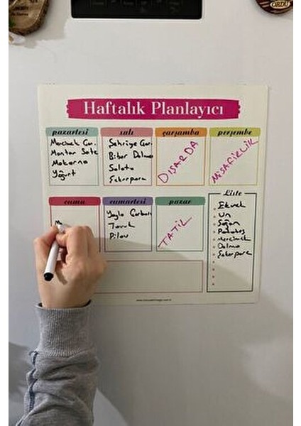 Kağıt Haftalık Menü Planlayıcı Mıknatıslı Yazı Tahtası 30X30 cm Buzdolabı Magneti +Kalem