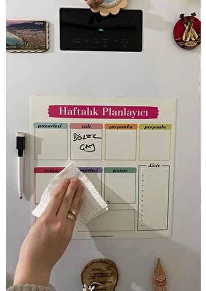 Kağıt Haftalık Menü Planlayıcı Mıknatıslı Yazı Tahtası 30X30 cm Buzdolabı Magneti +Kalem