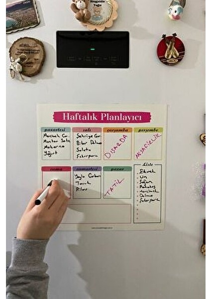 Kağıt Haftalık Menü Planlayıcı Mıknatıslı Yazı Tahtası 30X30 cm Buzdolabı Magneti +Kalem
