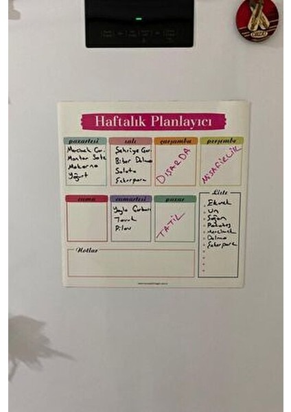 Kağıt Haftalık Menü Planlayıcı Mıknatıslı Yazı Tahtası 30X30 cm Buzdolabı Magneti +Kalem