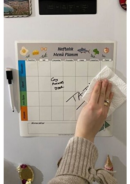 Kağıt Haftalık Menü Planlayıcı Mıknatıslı Yazı Tahtası 30X30 cm Buzdolabı Magneti Kalem indirimleri