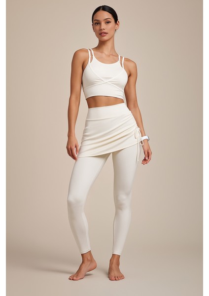 Yüksek Bel Etek Detaylı Kadın Tayt ve Atlet – Şık ve Rahat Tasarım W2010