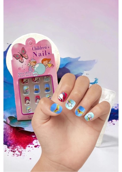 Çok Renkli Unicorn Desenli Kız Çocuk Takma Tırnak fiyatları