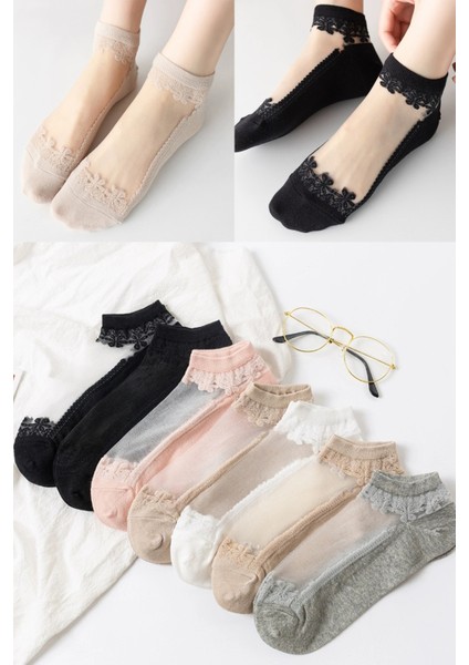 7 Çift Kadın Desenli Tül Çorap