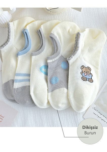 5 Çift Turkuaz Ayı Desenli Babet Çorap