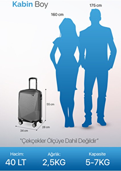 Elmas Model Haki Renk Kabin Boy Valiz ABS Malzeme ile Büyük Boy ve Tekli Tasarım