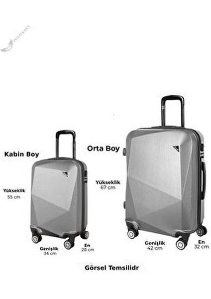 Haki Renk Elmas Model 2'li Valiz Seti (Kabin+Orta) ABS Malzeme ile Orta Boy
