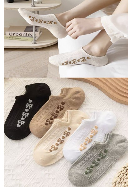 5 Çift Kadın Kabartmalı Çiçek Görünmez Çorap