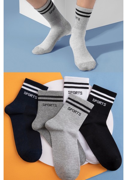 5 Çift Sport Yazılı Uzun Erkek Çorap