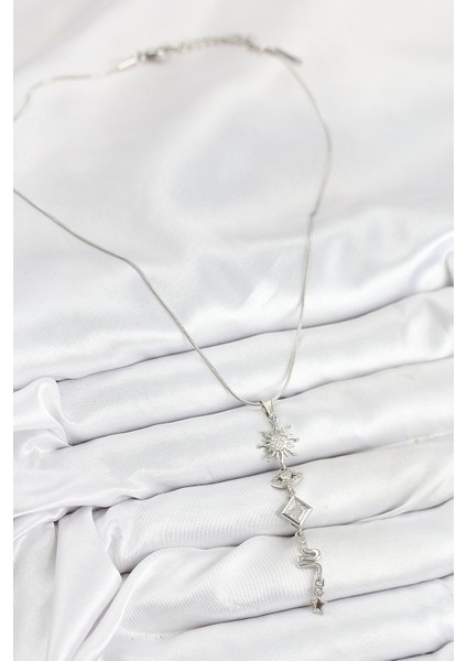 316L Çelik Zirkon Taşlı Güneş Ve Ay Enerji Model Gümüş Renk Kadın Kolye - TJ-BKO10551 fiyatları