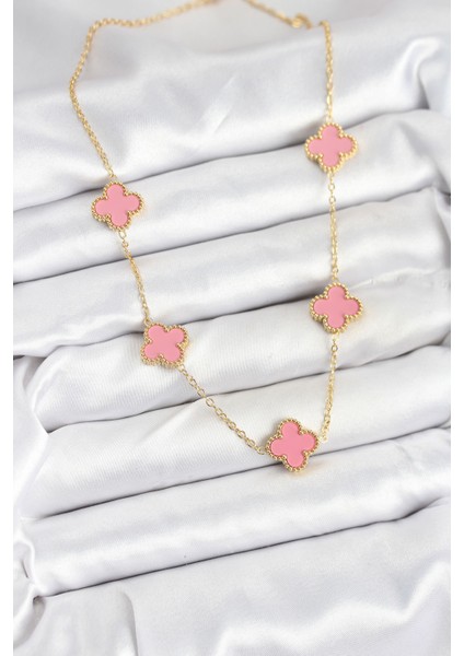 316L Çelik Zincir Gold Pembe Renk Yonca Kadın Kolye - TJ-BKO10583 fiyatları