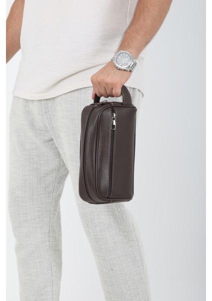 Şık Büyük Boy Deri Erkek Günlük El ve Tıraş Çantası