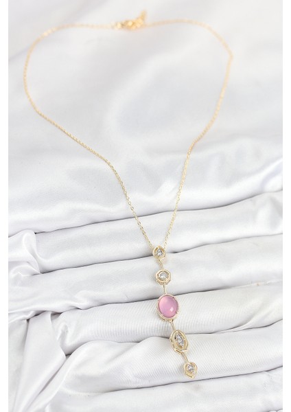 Pirinç Zincir Pembe Gold Renk Zirkon Taşlı Y Kolye - TJ-BKO10554 fiyatları