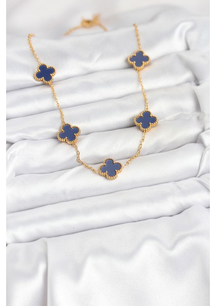 316L Çelik Zincir Gold Renk Lacivert Yonca Kadın Kolye - TJ-BKO10567 fiyatları