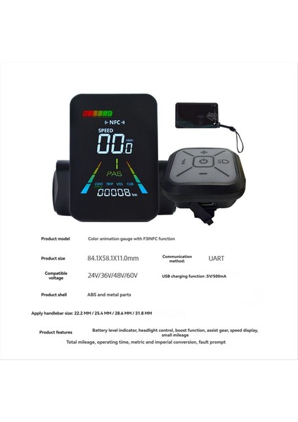 F3 E-Bike Nfc LCD Ekran Animasyonlu Renk Metre 24V/36V/48V/60V Uart Elektrik Scoter Nfc LCD Metre Hız Gösterimi 6pin (Yurt Dışından) modelleri
