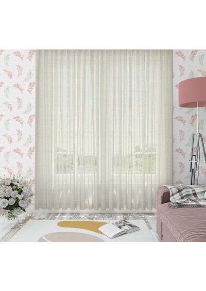 Keten Görünümlü Düz Tül Perde Pilesiz Krem fiyatları