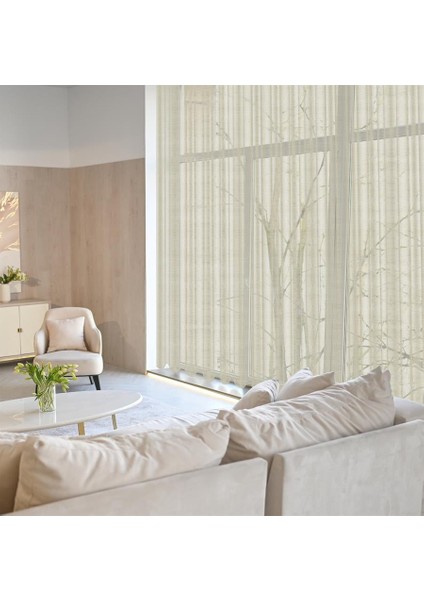 Keten Görünümlü Düz Tül Perde Pilesiz Krem modelleri