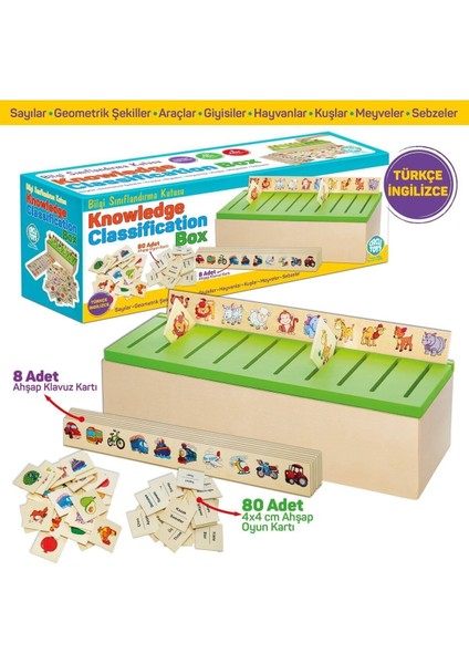 Eğitici Ahşap Sınıflandırma Kutusu 88 Parça, Çocuklar Için Öğrenme Oyunu