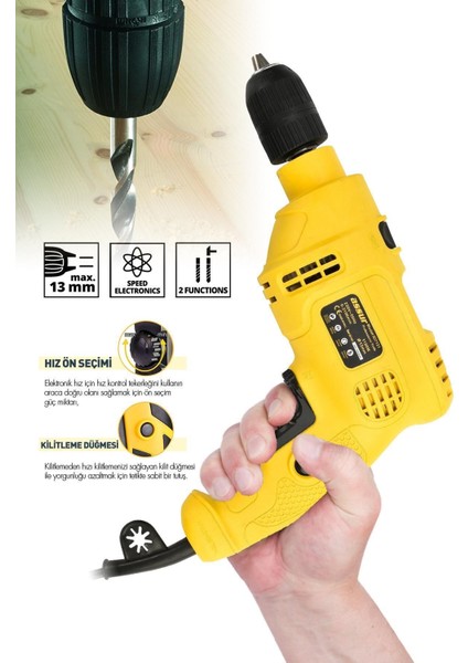 Darbeli Elektrikli Matkap 1100 W 13 Mm, Güçlü ve Dayanıklı, Sarı Renk fiyatları