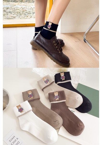 5 Çift Teddy Bear Desenli Kadın Çorap