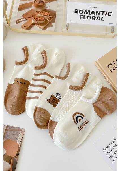 5 Çift Kadın Ayıcık Desenli Yazlık Çorap Klasik