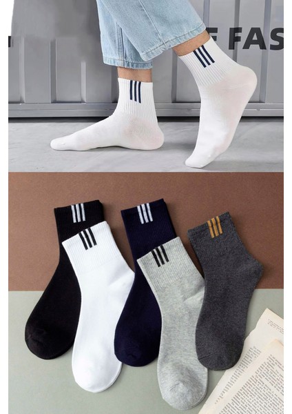 5 Çift Erkek Çizgi Desenli Tenis Çorap