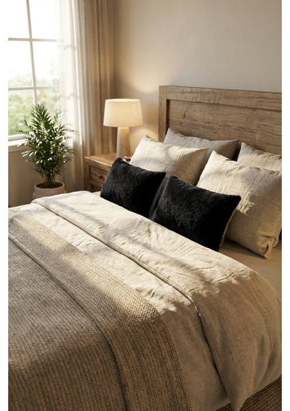 Iskandinav Bohem 2 Li Teddy Puffy Kırlent Kılıfı Siyah modelleri