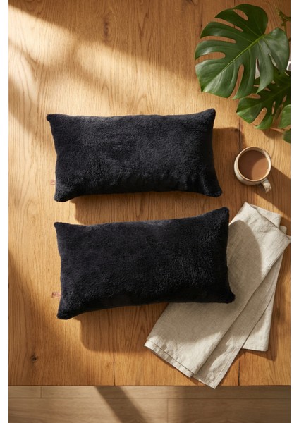 Iskandinav Bohem 2 Li Teddy Puffy Kırlent Kılıfı Siyah fırsatları