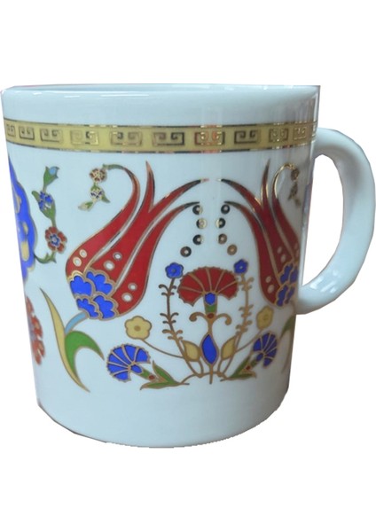 Prt 96 Altın Yaldızlı Lale Karanfil Çini Desenli Porselen Kupa