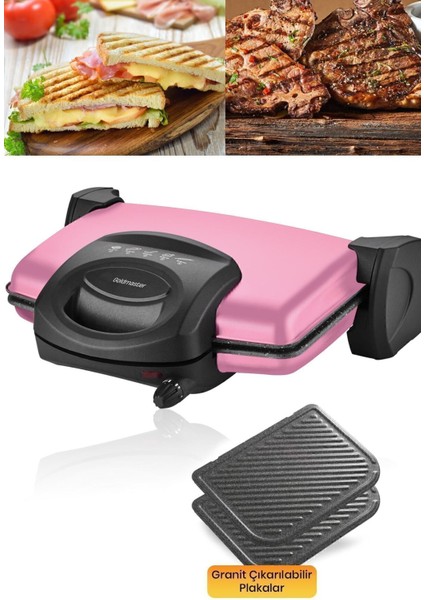 Pembe Granit Tost ve Izgara Makinesi, 5 Kademe Isı Ayarı, Çıkarılabilir Plakalar fiyatları