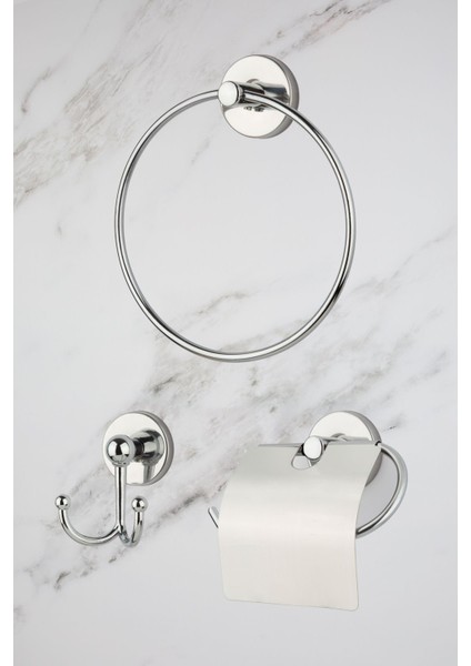 Geniş Kapaklı Krom Havluluk ve Çatal Bornoz Askısı Seti