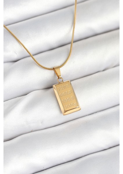 316L Çelik Gold Renk Külçe Altın Model Kolye - TJ-BKO10604