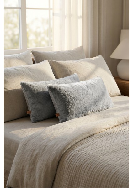Iskandinav Bohem 2 Li Teddy Puffy Kırlent Kılıfı Gri fiyatları