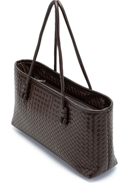 Kadın Acı Kahve Örgü Dokulu Büyük El ve Omuz Çantası indirimleri