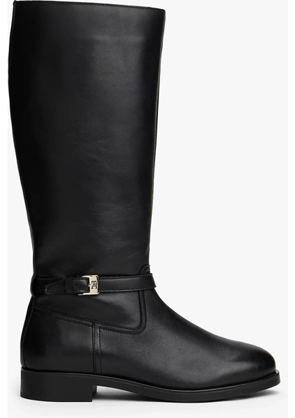 Th Tokalı Süvari Stili Uzun Deri Kadın Siyah Bot FW0FW08873BDS