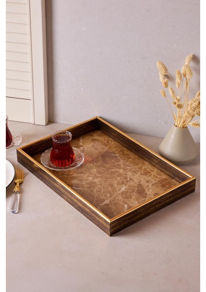 Turin Brown Marble Tepsi 28X40 cm
