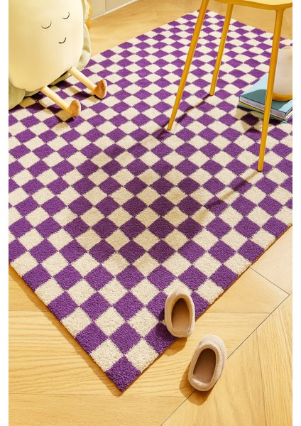 Chess Dama Desenli Kemik-Mor Salon Oturma Odası Yatak Odası Koridor Makine Halısı Yolluk