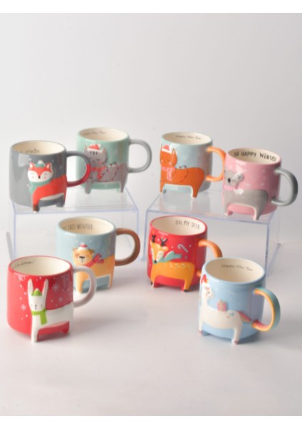 3D Hayvan Figürlü Kış Temalı Seramik Kupa 420 ml fiyatları