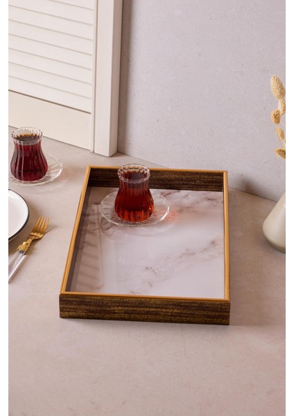 Turin White Marble Tepsi 25X37 cm