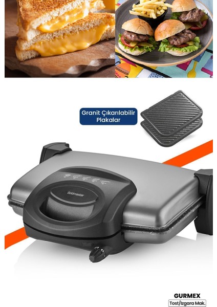 Çok Fonksiyonlu Granit Tost ve Izgara Makinesi, 5 Kademe Ayar, Çıkarılabilir Plakalar