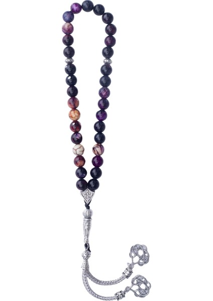 Mor Akik Doğal Taş Tesbih 33'lü